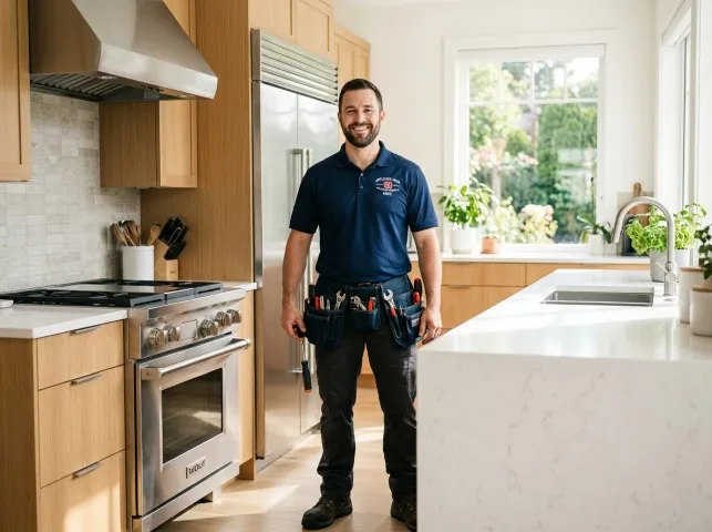 Appliance Repair Hero technician in a Angier, NC kitchen after an appliance repair